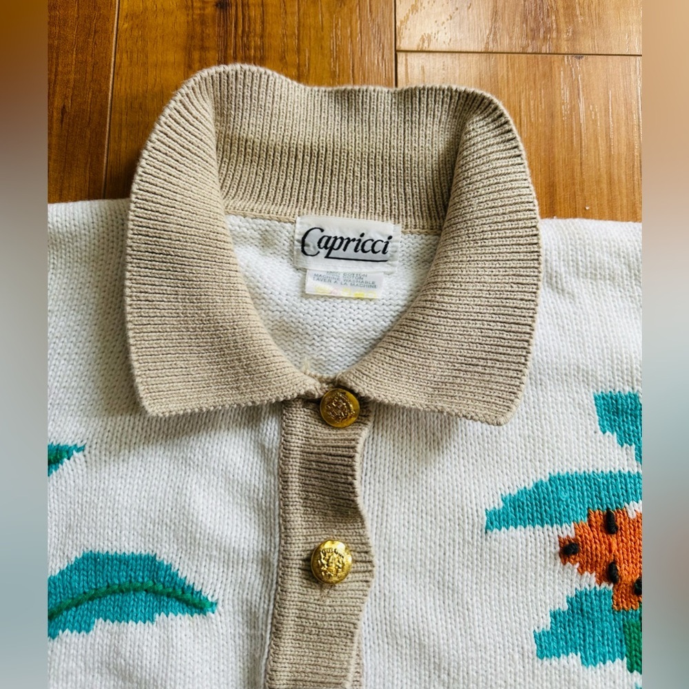 80s Vintage Capricci Knitwear Fruit Patterned Cream Sweater - Picture 13 of 16